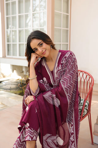 Ethnic Motifs Printed Pure Cotton Kurta with Trousers & With Dupatta