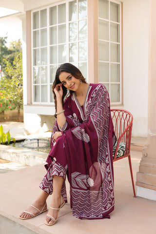 Ethnic Motifs Printed Pure Cotton Kurta with Trousers & With Dupatta