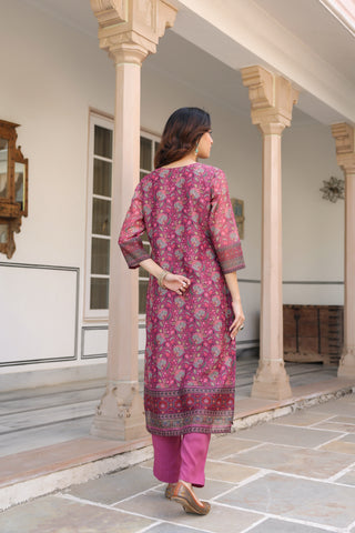 Women Ethnic Motifs Printed Regular Sequinned Chanderi Cotton Kurta with Trousers & With Dupatta