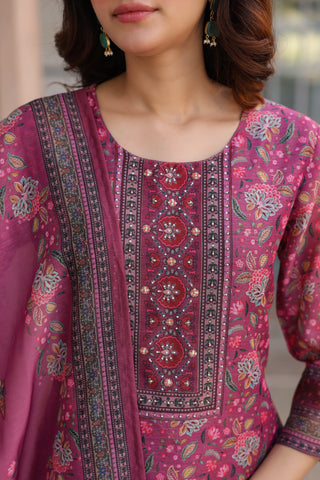 Women Ethnic Motifs Printed Regular Sequinned Chanderi Cotton Kurta with Trousers & With Dupatta