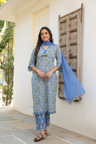 Women Ethnic Motifs Printed Regular Pure Cotton Kurta with Trousers & With Dupatta