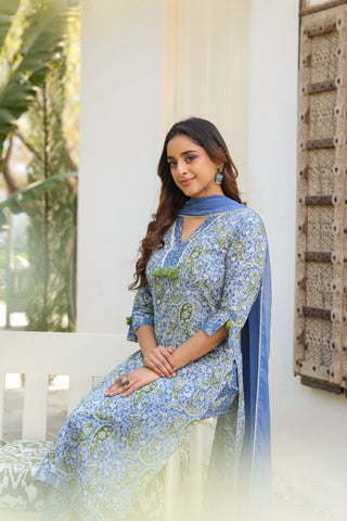 Women Ethnic Motifs Printed Regular Pure Cotton Kurta with Trousers & With Dupatta