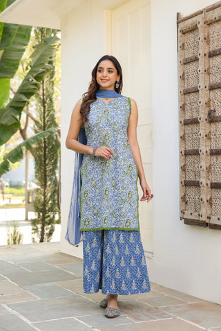 Women Ethnic Motifs Printed Regular Pure Cotton Kurta with Palazzos & With Dupatta