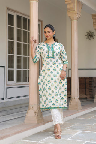 Women Ethnic Motifs Printed Thread Work Kurta