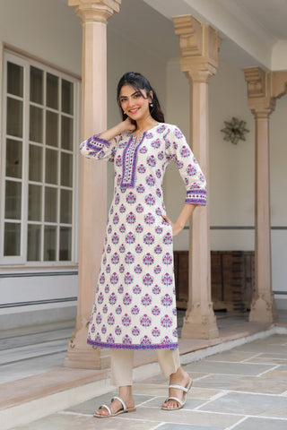 Women Ethnic Motifs Printed Thread Work Kurta