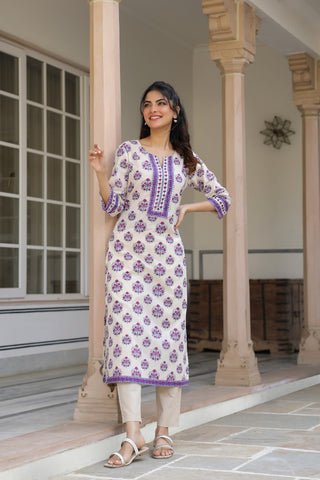 Women Ethnic Motifs Printed Thread Work Kurta