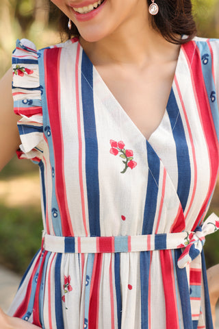 Beige Striped Fit & Flare Dress