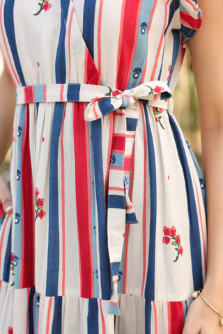 Beige Striped Fit & Flare Dress
