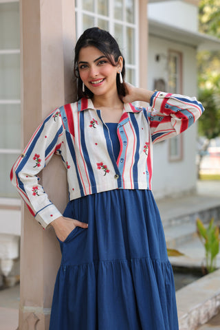 Blue Solid Fit & Flare Dress