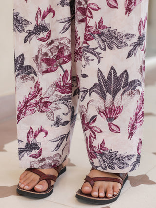 Off White Ethnic Motif Print Lace 3-Piece A-Line Kurta Set