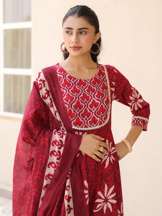 Maroon Ethnic Motif Print Fit & Flare 3-Piece Anarkali Kurta Set