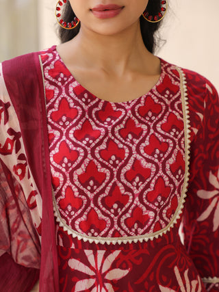 Maroon Ethnic Motif Print Fit & Flare 3-Piece Anarkali Kurta Set