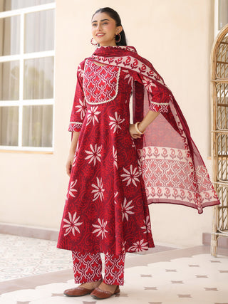 Maroon Ethnic Motif Print Fit & Flare 3-Piece Anarkali Kurta Set