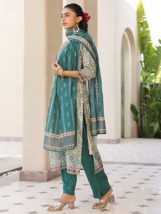Women Floral Printed Regular Mirror Work Kurta with Trousers & With Dupatta