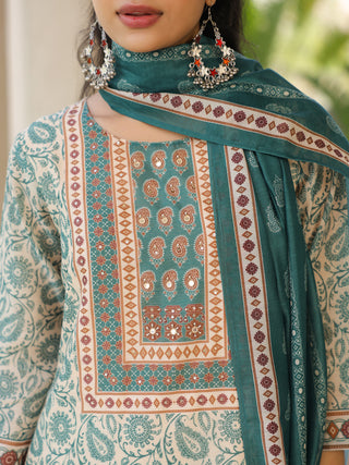 Women Floral Printed Regular Mirror Work Kurta with Trousers & With Dupatta