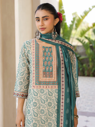 Women Floral Printed Regular Mirror Work Kurta with Trousers & With Dupatta