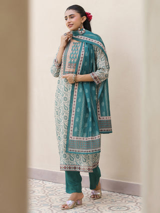 Women Floral Printed Regular Mirror Work Kurta with Trousers & With Dupatta