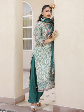 Women Floral Printed Regular Mirror Work Kurta with Trousers & With Dupatta