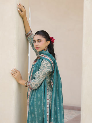 Women Floral Printed Regular Mirror Work Kurta with Trousers & With Dupatta