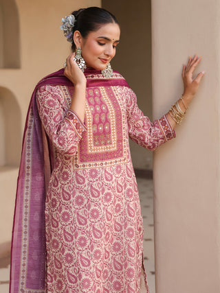 Women Floral Printed Regular Mirror Work Kurta with Trousers & With Dupatta
