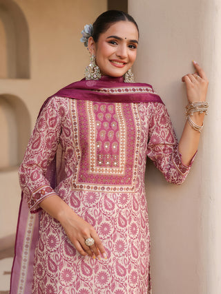 Women Floral Printed Regular Mirror Work Kurta with Trousers & With Dupatta