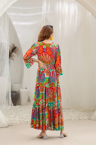 Women Abstract Printed Fit & Flare Maxi Ethnic Dress