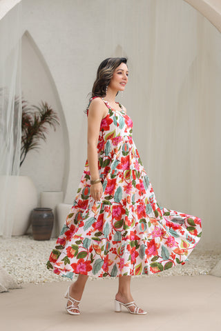 Floral Printed Pure Cotton Fit & Flare Midi Ethnic Dresses