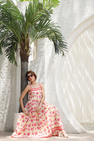 Floral-Printed Knitted Midi Ethnic Dresses
