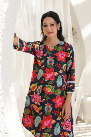 Printed Pure Cotton Notch Neck Tunic With Trouser