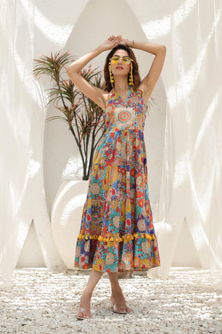 Floral Printed Pure Cotton Fit & Flare Ethnic Dress