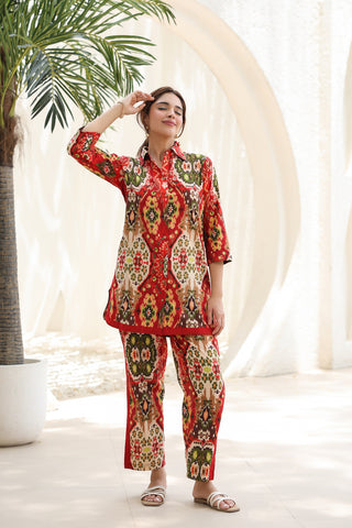 Printed Pure Cotton Tunic With Trousers