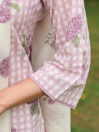 Purple Floral Print 3-Piece Straight Kurta Set