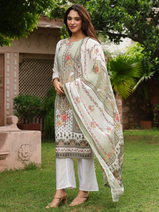 Women Floral Printed Regular Pure Cotton Kurta with Trousers & With Dupatta