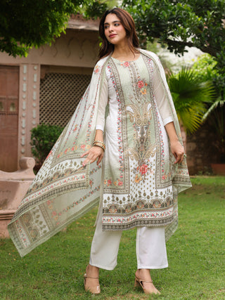 Women Floral Printed Regular Pure Cotton Kurta with Trousers & With Dupatta