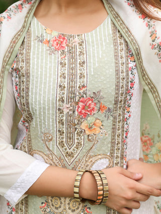 Women Floral Printed Regular Pure Cotton Kurta with Trousers & With Dupatta