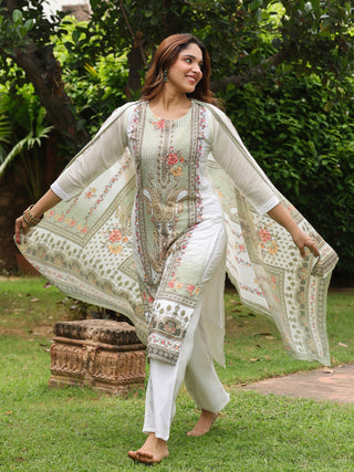 Women Floral Printed Regular Pure Cotton Kurta with Trousers & With Dupatta