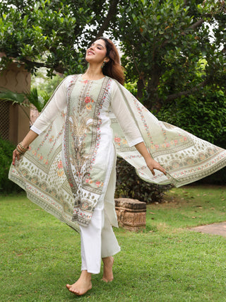 Women Floral Printed Regular Pure Cotton Kurta with Trousers & With Dupatta