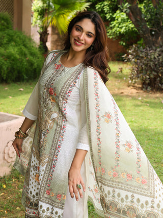 Women Floral Printed Regular Pure Cotton Kurta with Trousers & With Dupatta