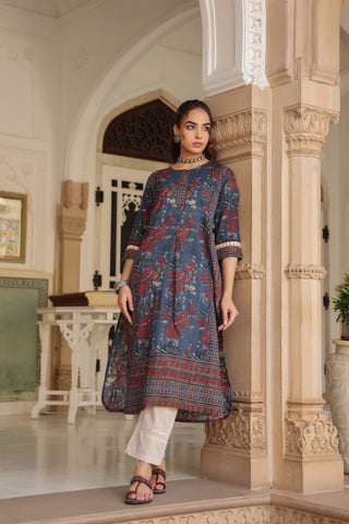 Women Floral Printed Thread Work Kurta