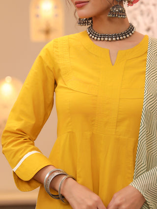 Mustard Solid Lace 3-Piece Kurta Set