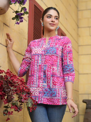 Women Pink Abstract Print A-Line Pure Cotton Kurti