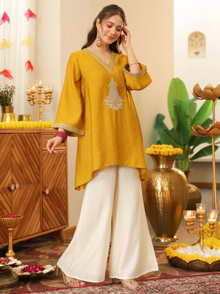 Mustard Embroidered Chanderi Co-Ord Set