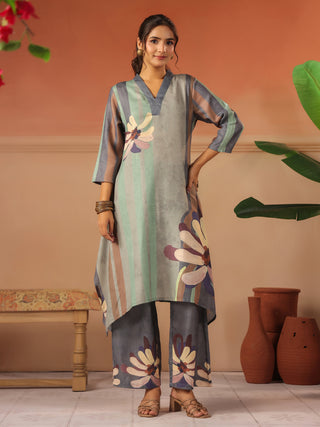 Pastel green and grey Abstract Print Co-Ord Set