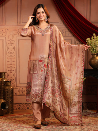 Women Ethnic Motifs Printed Regular Beads and Stones Kurta with Trousers & With Dupatta