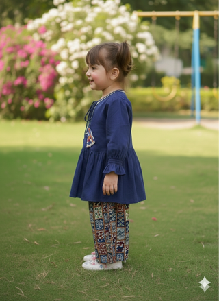 Round Neck Clothing Set Blue