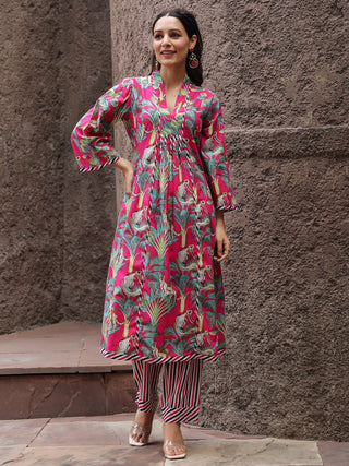 Floral Printed Regular Pure Cotton Kurta & Trousers