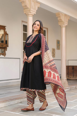 Black Solid 3-Piece Kurta Set
