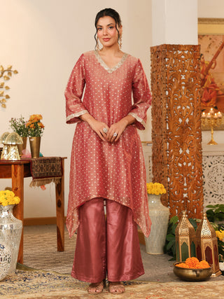 Dusty Rose Woven Butti Tissue Co-Ord Set with Pocket