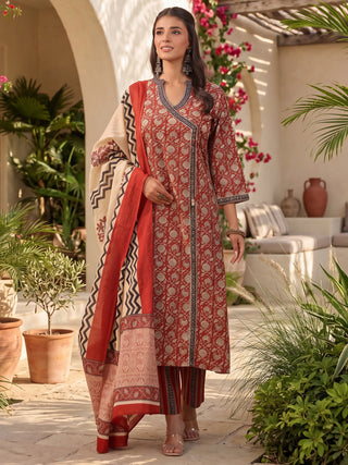 Maroon Printed Gota Patti 3-Piece Kurta Set