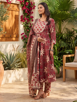 Grey Ethnic Motif Print Fit & Flare 3-Piece Anarkali Kurta Set